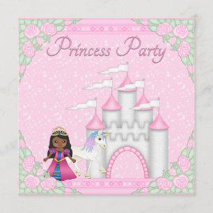 Etnische prinses, Unicorn & Castle Princess Party Kaart