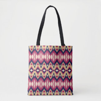 Etnische roze blauwe ikat chevron patroon achtergr draagtas