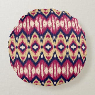 Etnische roze blauwe ikat chevron patroon achtergr rond kussen