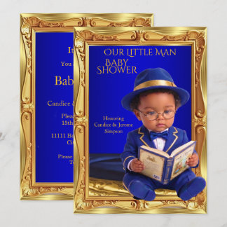 Etnische Schattige Kleine Man Babyshower Goud Blau Kaart