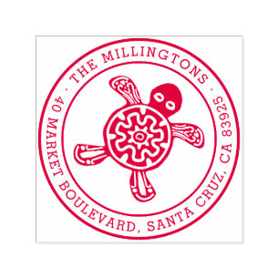 Etnische schildpad   Rond familienaam en retouradr Zelfinktende Stempel