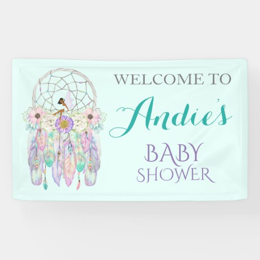 Etnische Sprookjesdroomvanger Boho Veren Pastels Spandoek (Horizontaal)