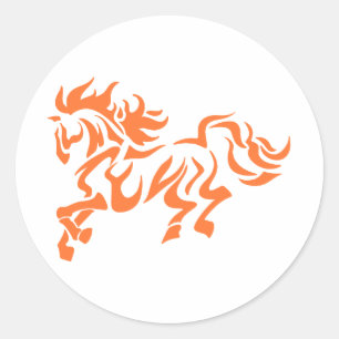 Etnische stammenpaarden - Kies achtergrondkleur Ronde Sticker