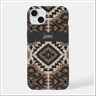 Etnische stammodderdoek zwart en bruin iPhone 15 plus case