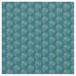 Etnische stijl bloemige miniprint beige op turquoi stof