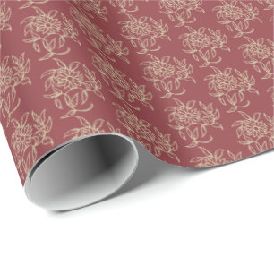 Etnische stijl Floral Mini-print Beige op maroon Cadeaupapier