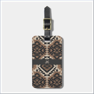 Etnische Tribale Modderdoek Zwart & Tan Bagagelabel