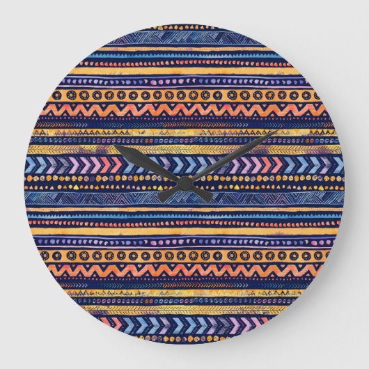 Etnische tribale Waterverf donker patroon Grote Klok (Voorkant)