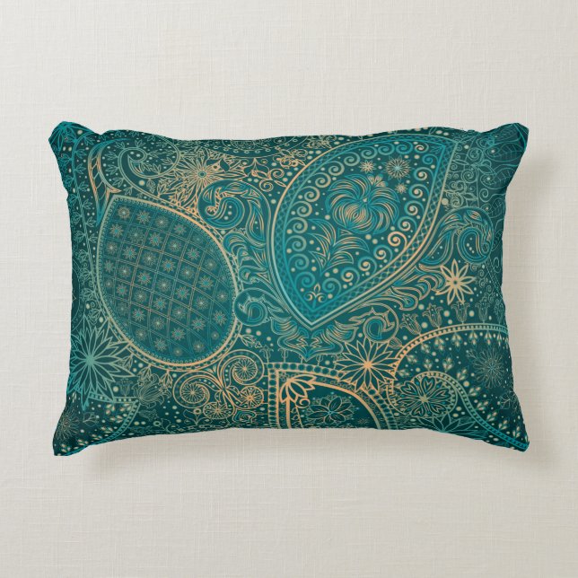 Etnische turquoise Accent Pillow Kussen (Voorkant)