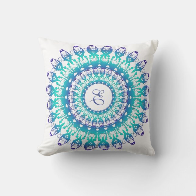 Etnische turquoise Mandala Kussen (Voorkant)