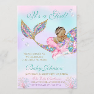 Etnische Zeemeermin Baby shower Glitter Tail Kaart