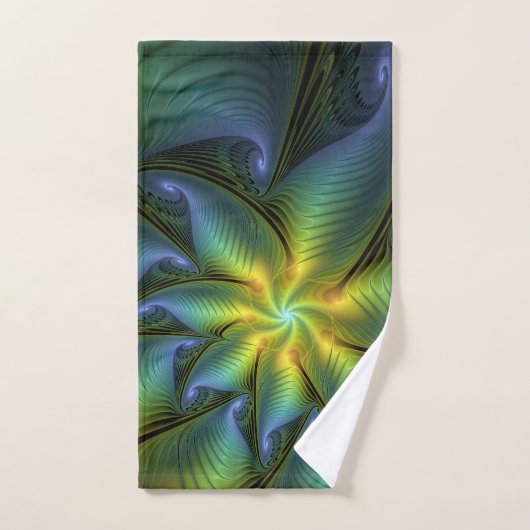 Etoile Abstraite, Bleu brillant Vert Or Fractal Ar (Serviette à main)