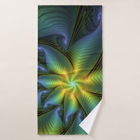 Etoile Abstraite, Bleu brillant Vert Or Fractal Ar (Serviette de bain)