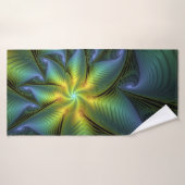Etoile Abstraite, Bleu brillant Vert Or Fractal Ar (Serviette de bain)