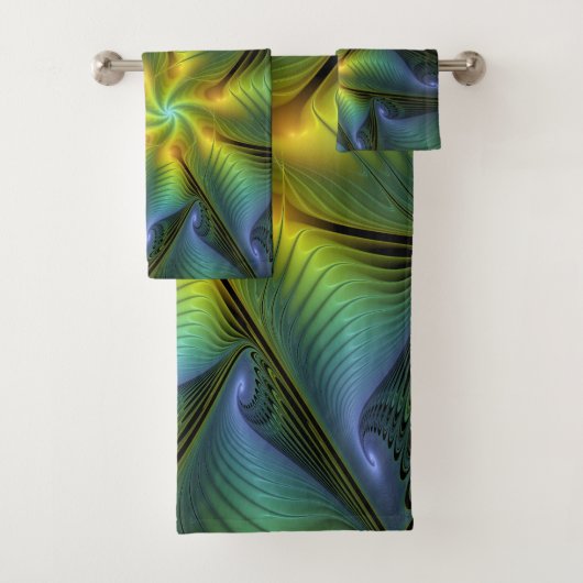 Etoile Abstraite, Bleu brillant Vert Or Fractal Ar (En situation)