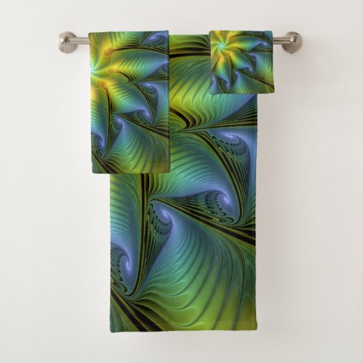 Etoile Abstraite, Bleu brillant Vert Or Fractal Ar (En situation)