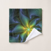 Etoile Abstraite, Bleu brillant Vert Or Fractal Ar (Gant de toilette)