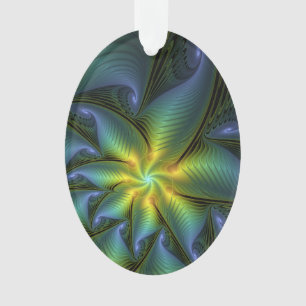 Etoile Abstraite, Bleu brillant Vert Or Fractal Ar