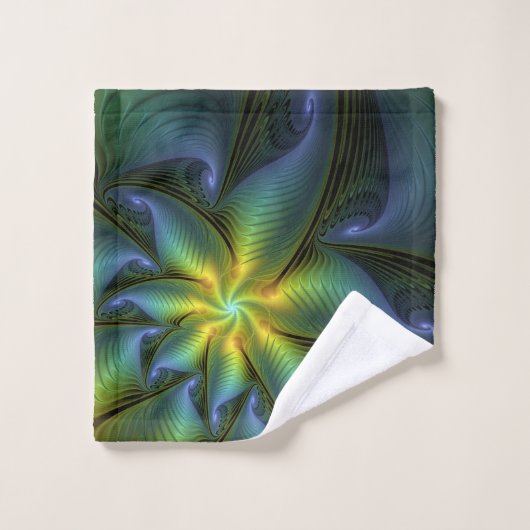 Etoile Abstraite, Bleu brillant Vert Or Fractal Ar (Gant de toilette)