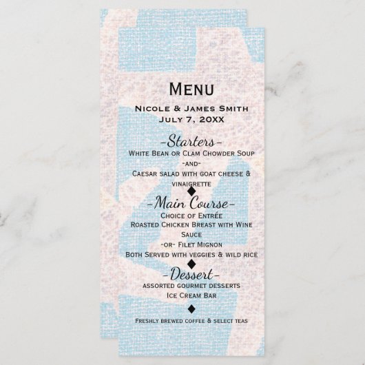Etoile blanche & Burlap Bleu Elegant Menu Plage (Devant / Derrière)