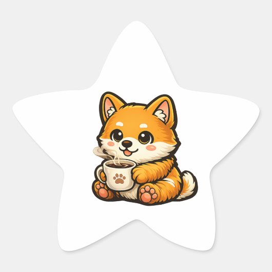 Étoile Cute Shiba Inu Coffee Star Sticker (Devant)
