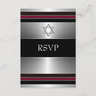 Étoile de David Bar Mitzvah RSVP Noir Rouge Argent