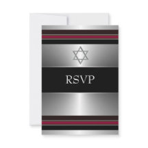Étoile de David Bar Mitzvah RSVP Noir Rouge Argent