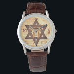 Étoile de David Chai Hebrew Wailing Wall Hommes<br><div class="desc">C'est une belle montre juive pour les hommes. Il a l'Etoile de David avec un Chai au milieu. Il a un arrière - plan du Mur des lamentations d'Israël et a des numéros hébreux.</div>