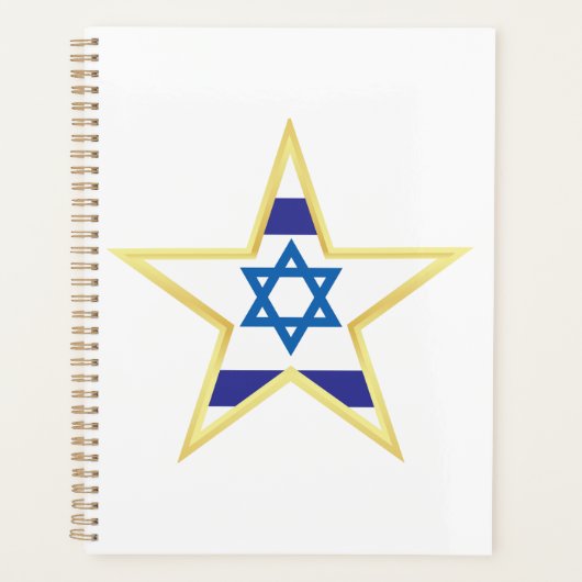 Étoile de David Drapeau Israélien avec Bordure Dor (Devant)
