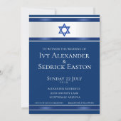 Étoile de David Satin Blanc Invitation Bleu Marine (Dos)