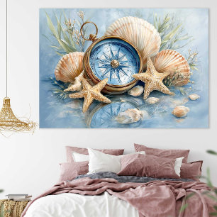 Étoile de mer et boussole côtière Affiche murale