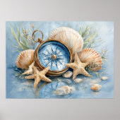 Étoile de mer et boussole côtière | Affiche murale (Devant)