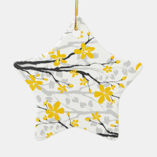 Étoile En Céramique Branche de Magnolia et fleurs ornement personnalis