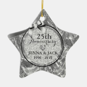 Étoile En Céramique Ornement du 25e anniversaire du Mariage Black & Si