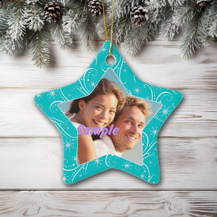 Étoile En Céramique Ornement photo de Noël Aqua Star Swirl