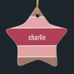 Étoile En Céramique Stripes Motif nom personnalisé ornement<br><div class="desc">Remplacez le champ de texte par ce que vous voulez. Vous pouvez également modifier la police, sa taille et sa couleur en utilisant la fonction "Customiser", ainsi que d'ajouter des champs de texte si vous le souhaitez. Voir ma boutique pour plus d'articles avec, et choix de couleurs de, ce design....</div>