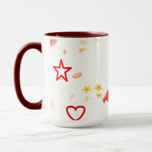 Étoile florale & Coeur Mug - Tournesol brillant &