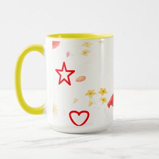 Étoile florale & Coeur Mug - Tournesol brillant &  (Gauche)