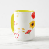 Étoile florale & Coeur Mug - Tournesol brillant &  (Devant gauche)