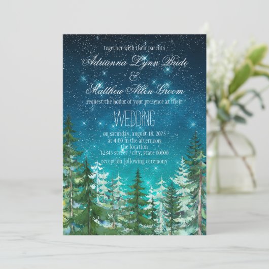 Étoile Lumière Forêt de nuit Invitations de mariag (Debout devant)
