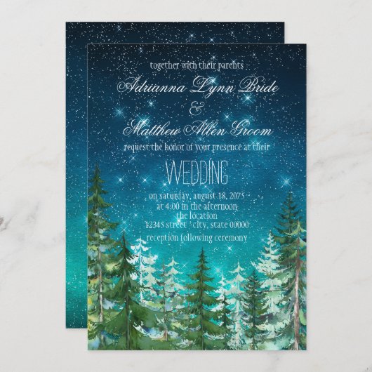 Étoile Lumière Forêt de nuit Invitations de mariag (Devant / Derrière)