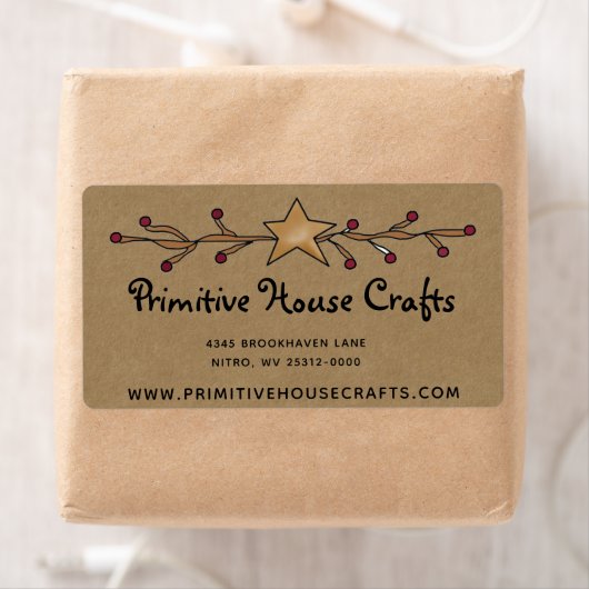 ÉTOILE PRIMITIVE ET BAIES SUR ÉTIQUETTE D'EXPÉDITI (En situation)