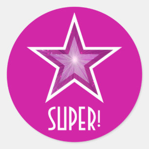 Étoile rose 'SUPER!' autocollant rond rose