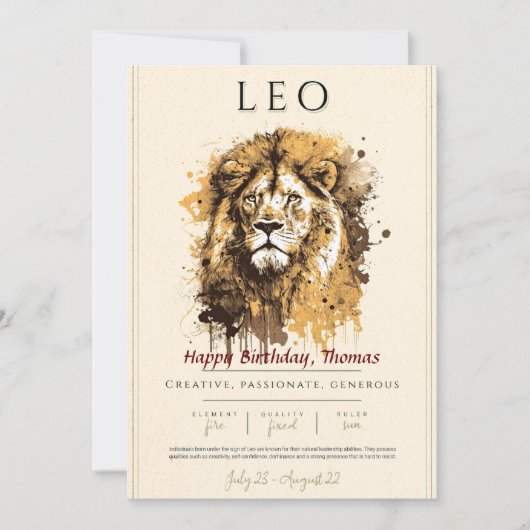 Etoile signe la carte d'anniversaire LEO. Personna (Devant)
