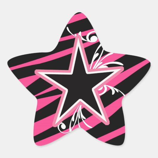Étoile Sticker KRW Star et Swirls Zebra rose et noir (Devant)