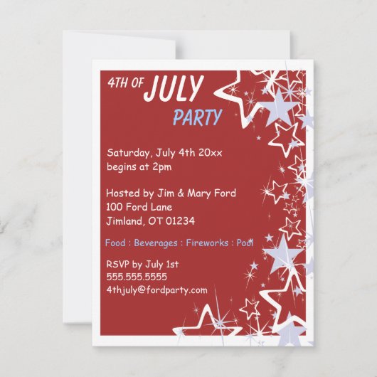Étoiles 4 juillet invitations de fêtes (Devant)