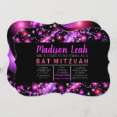 ÉTOILES À COULEUR ROSE Invitation Bat mitzvah (Devant / Derrière)