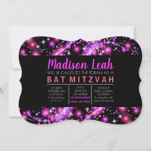ÉTOILES À COULEUR ROSE Invitation Bat mitzvah