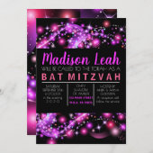 ÉTOILES À COULEUR ROSE Invitation Bat mitzvah (Devant / Derrière)