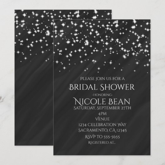 Étoiles Black & Sparkle Invitations Élégantes et G (Devant / Derrière)